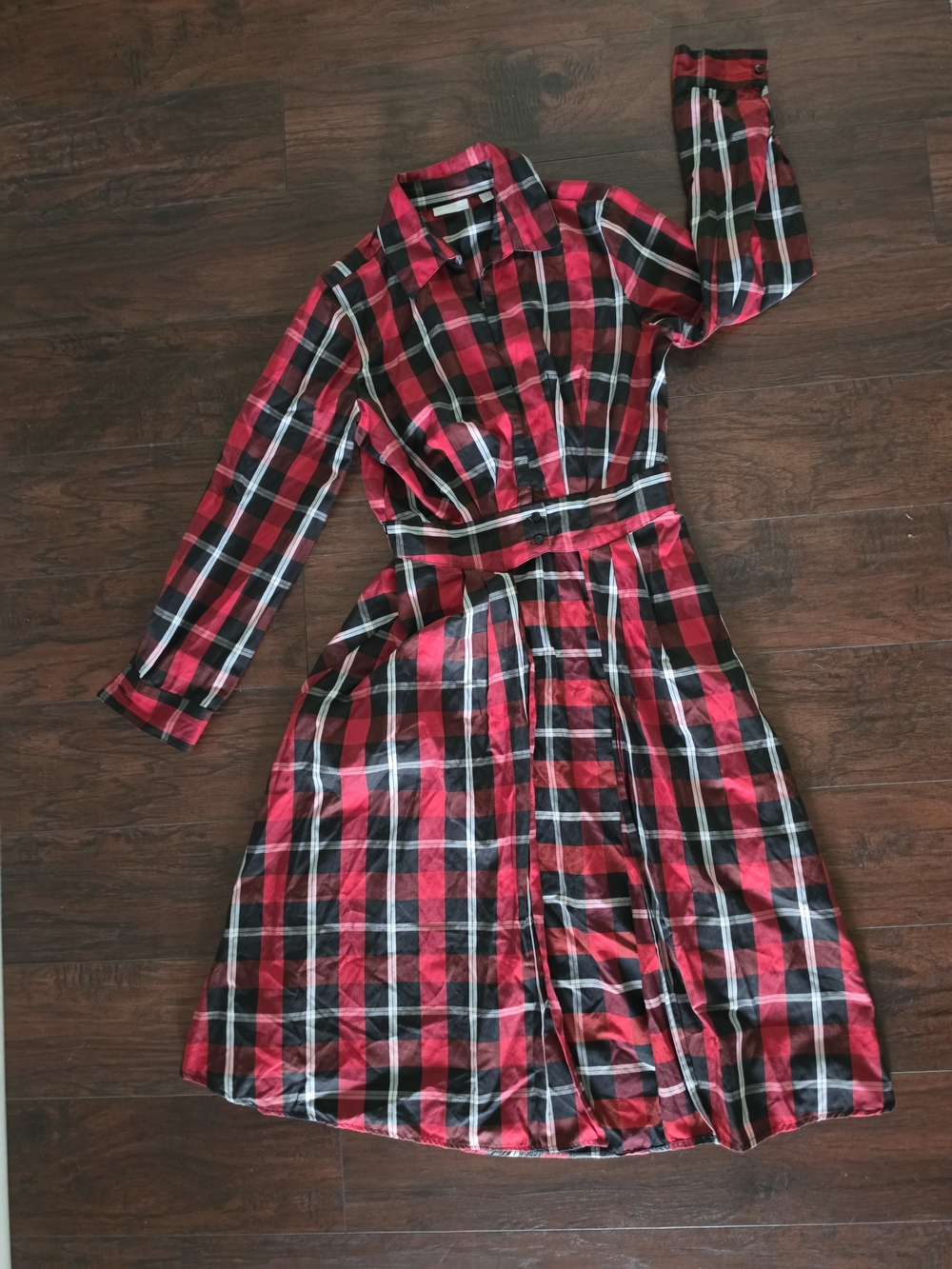 New York & Company Belted Plaid Longline Shirt - Picture 2 of 6
